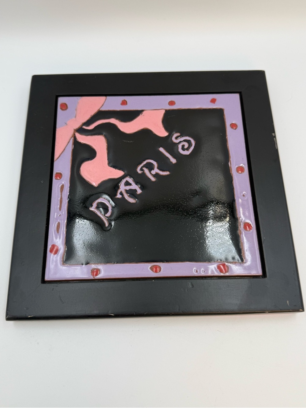 Vintage Made in Italy Ceramic Tile (Paris) With Wood Frame